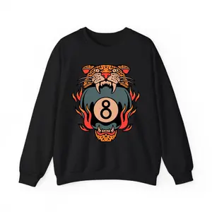 Lucky Leopard Graphic Sweatshirt, Print on Front of Tee, Vintage Print Traditional Tattoo T 8 Ball T-Shirt, Casual Traditional Tattoo T 8 Ball Hoodie, Gift for Men Women
