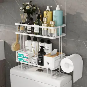 Bathroom Storage Cabinet, Floating Shelves with 2 Hooks & Paper Holder, Wall Mounted Shelf Furniture, Cool Accessories & Decor, Gifts for Women