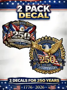 【2 Pcs】USA 250th Anniversary 1776-2026 Vinyl Sticker 2-Pack - 8 Inch - USA Flag Patriotic Car Window Bumper Decal for Truck SUV Laptop - 250 Years United States Independence Day Commemorative