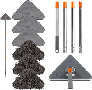 Multi-function mop, long-handle wall cleaner, adjustable-length wall mop, 360° rotating head, floor and wall cleaning tool, suitable for walls, tiles, floors, baseboards, dust, kitchen, general purposes, includes 6 replacement pads and 1 silicone squeegee