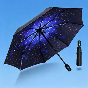 One-touch automatic folding umbrella,  fashionable colorful starry sky umbrella, windproof, waterproof, UV resistant 50+ portable sunny umbrella, automatic opening and closing with a 3-fold design, suitable for car, outdoor and travel.