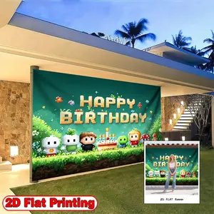 2D flat-banners-1pc Pixel Party Birthday Theme design-Suitable for birthday party decoration items, birthday gifts, front porch decorations and photo booth props, as well as outdoor festival celebration activities