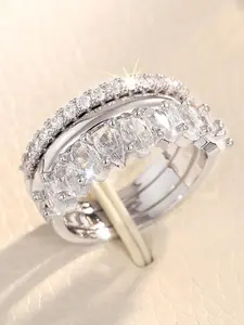 Light Luxury Zircon Three Sets Of Rings, Exquisite Fashion Jewelry Ring, Exquisite Trendy Ring, Adjustable Rings, Suitable for Women Wedding Engagement Commitment Party Daily Clothing Decoration Accessories