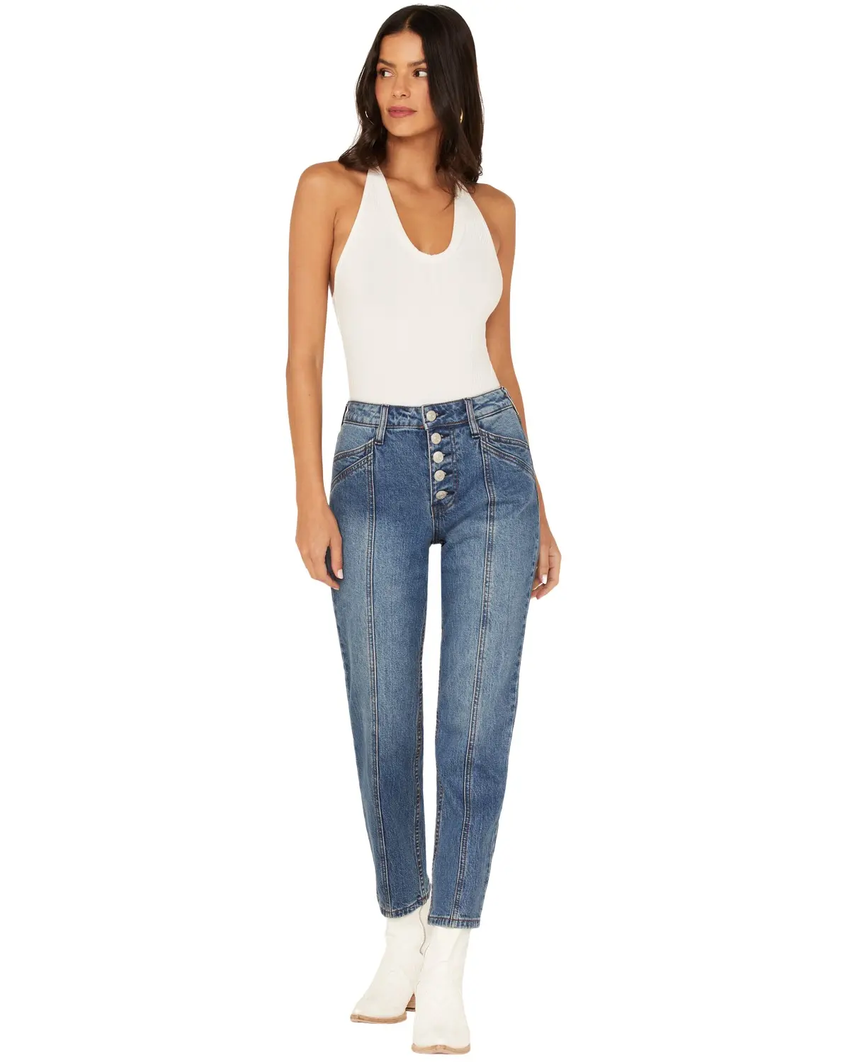 Cleo + Wolf Women's Women'S High Rise Straight Dark Wash Denim Jeans - Clfa22j9