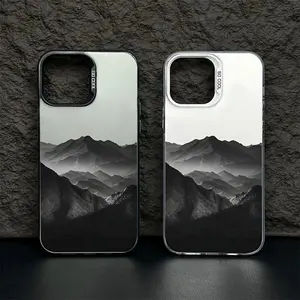Compatible with iPhone 16 15 Pro Max Plus 14 13 12 11 X XR Stylish Ink Mountains Pattern Durable Shockproof Anti-Scratch PC Protective Cellphone Case