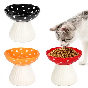 Cat Food Bowl, Mushroom Shape Raised Cat Bowls, Ceramic Cat Bowl with Non-slip Anti-vomiting Design, Cat Dish for Kitten, Puppies, Dishwasher Safe