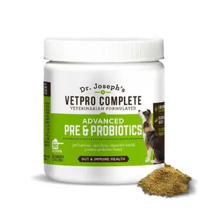 Dr. Joseph's VetPro Complete Advanced Pre & Probiotics Powder for Dogs, Meal Topper, 90 Scoops, Supports Gut Health, Diarrhea, Digestive Health & Allergies, Chicken/Pumpkin Flavor, 4 Billion CFUs