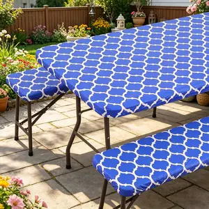 Moroccan Rectangular Table Cover Set, Vinyl Waterproof Oil-Resistant Easy-Clean, Outdoor Patio Picnic Camping Party Wedding BBQ