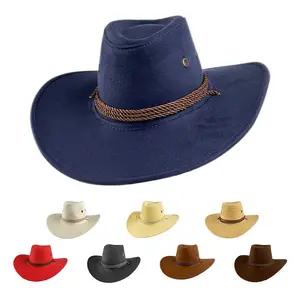 Timeless Retro Denim Style | Faux Suede Australian Outback-Style Wide-Brim Hat (with Cord Trim) — A Classic Western Look — Ideal for Festivals, Celebrations, and Outdoor Adventures | Unisex Design
