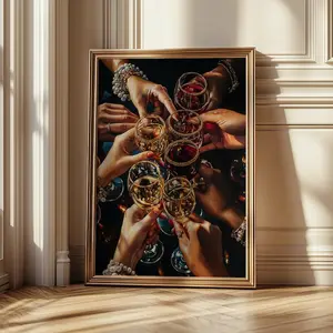 Cheers Wall Art, Bar Cart Print, Cocktail Party Poster, Celebration Decor, Trendy Champagne Glasses, Happy Hour Kitchen Art