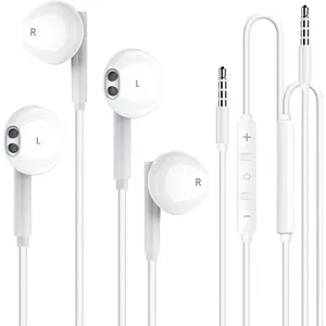 2 Pack 3.5mm Wired Headphone Plug, in-Ear Earphones, Earbuds Noise Isolating with Built-in Microphone & Volume Control Compatible with  6s 6 Plus 5s 5 iPad iPod MP3 MP4  Android Laptop