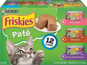 Purina Friskies Wet Cat Food Pate Variety Pack Salmon Dinner, Turkey and Giblets Dinner and Mixed Grill - (2 Packs of 12) 5.5 oz. Cans