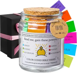 Bible Verses in a Jar, the Hope Jar Read Me When Bible Verses Jar with Colored Bible Verses, Scripture Prayer Jar Bible Gifts for Women Church Faith Sincere Prayer Jar Wishing Glass Jar Wishing Bottle Desktop Decoration Bottle Love Gift Wishing Bottle