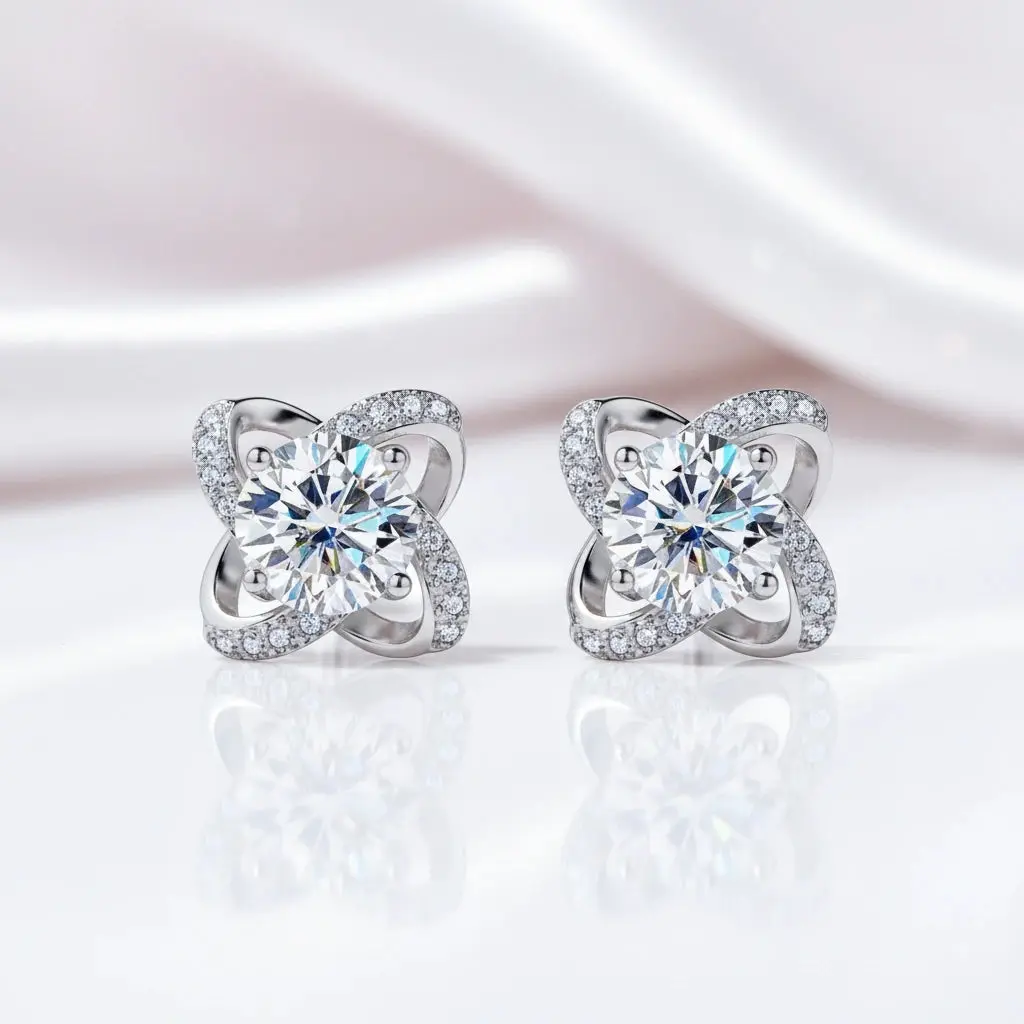 1.0 Ct Diamond Option Windmill Flower Stud Earrings