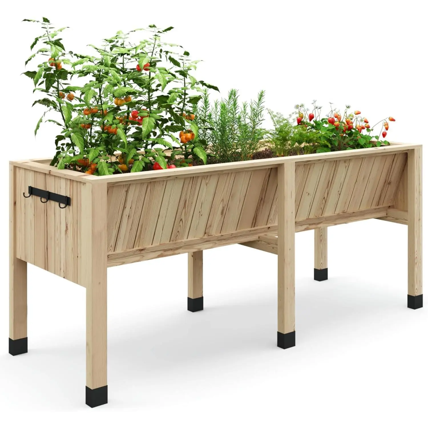 Large 72x26x30in Wooden Raised Garden Bed with Legs, 6x2x2.5ft Elevated Planter Box with 13.7in Deep Planting Area, Built-in Hooks and Non-Woven Liner, Perfect for Outdoor Patio Balcony Backyard Growing Vegetables, Herbs and Flowers