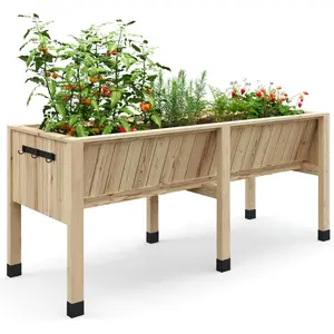 Large 72x26x30in Wooden Raised Garden Bed with Legs, 6x2x2.5ft Elevated Planter Box with 13.7in Deep Planting Area, Built-in Hooks and Non-Woven Liner, Perfect for Outdoor Patio Balcony Backyard Growing Vegetables, Herbs and Flowers