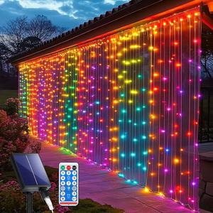 solar powered curtain light, 300led waterproof led string light with remote control, outdoor decorative light for home garden party wedding, garden decorations, design, decorations supplies