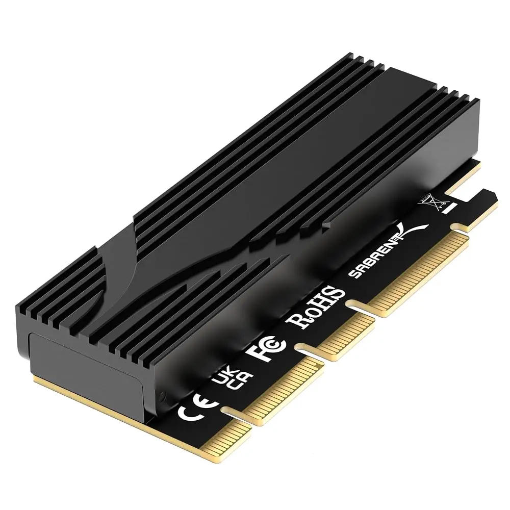 Sabrent M.2 NVMe SSD to PCIe x16 AIC Adapter with Aluminum Heatsink Gen5 Compatible Tool-Free Design