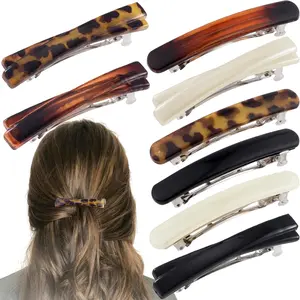 8 count Small  Hair Barrettes, 2 Styles Curved Tortoise Shell Hair Clip for Women, Glossy Flat Hair Accessories for Thin, Thick, Long Hair - 4 Colors