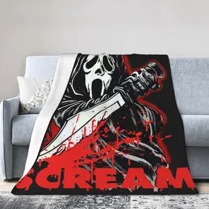 Horror Movie Throw Blanket Ghostface Halloween Flannel Cozy Lightweight Decor Gift Blanket Warm