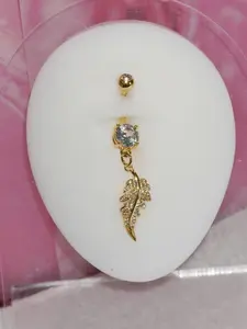 Summer Fashion Unique Design Artificial Zircon Inlaid Leaf Pendant Navel Ring, Fashion Sweet Style Stainless Steel Belly Button Piercing Jewelry