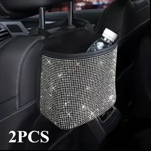 2PCS Car Seat Storage Bag  Space Savers Hanging Style, Shiny Diamond - Car Trash Can, Multifunctional Car Interior Accessory