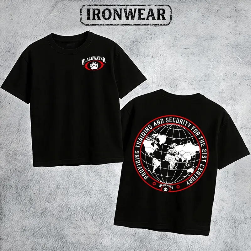 IronWear Blackwater Global Security T Shirt Men's Retro Tactical Logo Graphic Tee Outdoor Sports Apparel Gift Men