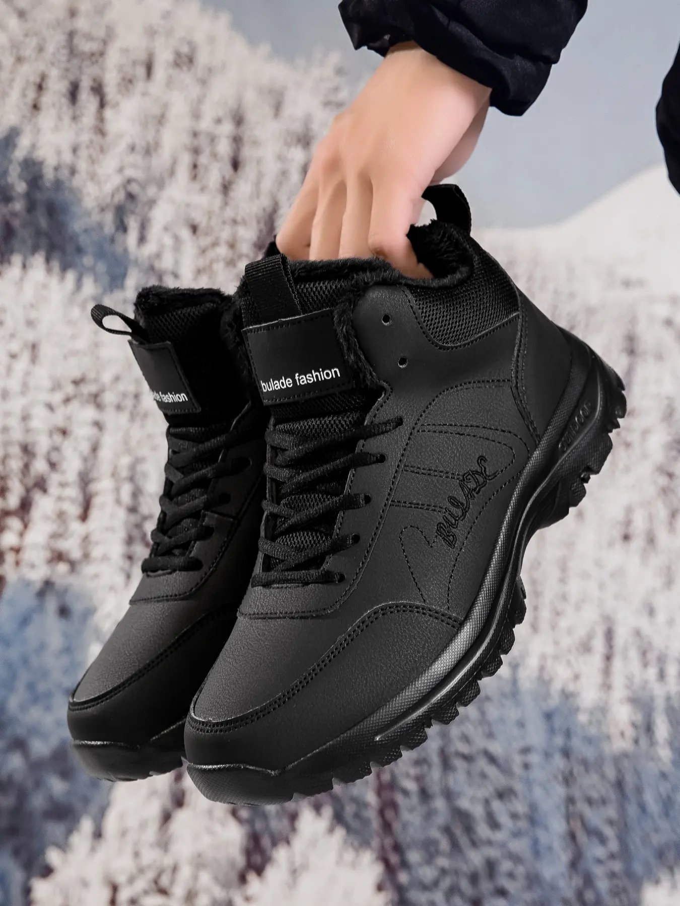 Men's Outdoor Snow Sports Shoes, Winter Walking Hiking Boots, Fleece Lined Warm Sneakers, High Top Casual Student Footwear, Lightweight Hiking Boots