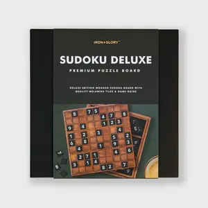Iron & Glory Deluxe Wooden Sudoku Puzzle Game XLarge - Brain Teaser 81 Numbered Melamine Tiles & Comprehensive Guide - Travel Board Game for Friends & Family - Ideal Retro Novelty Gift & Home Decor