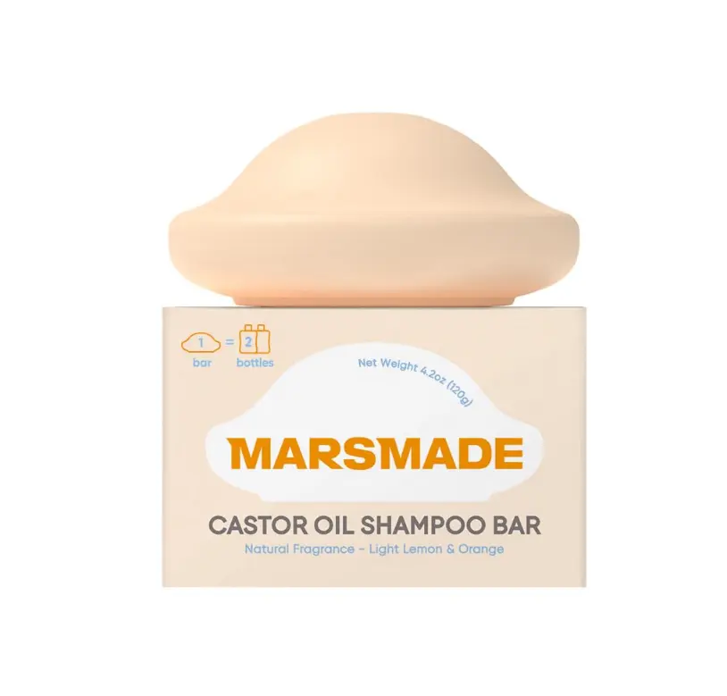 Marsmade Castor Oil Shampoo Bar Hydrating & Moisturizing Natural Hair Soap for Bathing, Hair Growth & Scalp Nourishment, Solid Shampoo for All Hair Types (120g, 4.23 oz)
