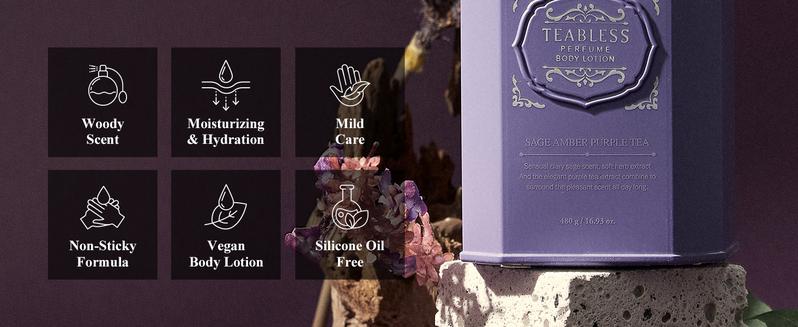 [TEABLESS Official Shop] Sage Amber Purple Tea Perfumed Body Lotion 16.93 oz / 480g , Daily Moisturizer, Body Lotion For Dry Skin & Sensitive Skin, Non-Greasy, Slow Aging, Floral Woody Scent, Korean Skin Care