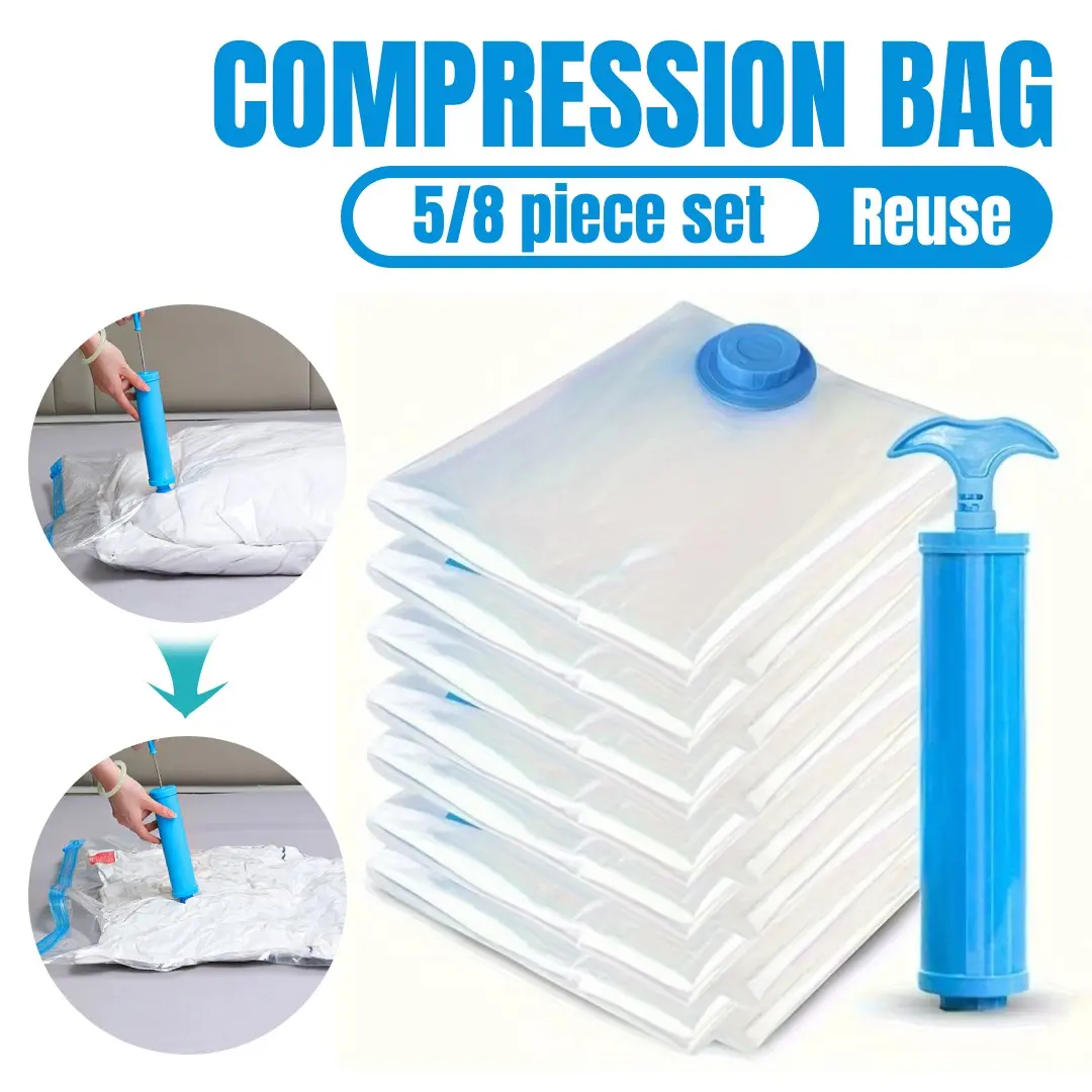 Vacuum Storage Bag Set, 1 Set Large Vacuum Storage Bag with 1 Manual Suction Pump, Space Saving Air-tight Compression Storage Bag for Bedroom & Living Room, Reusable Compression Bags, Vacuum Seal Bags