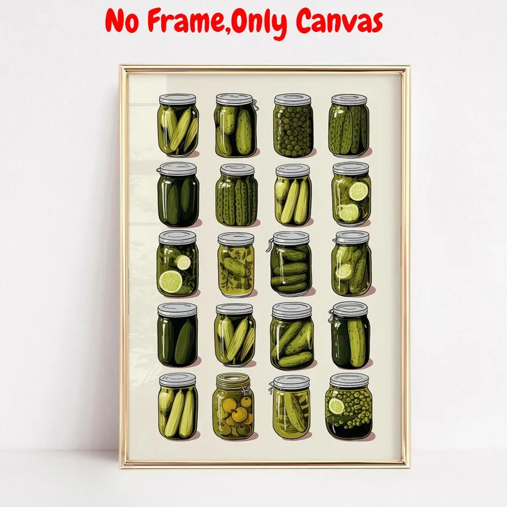 Pickle Jar Pattern Unframed Painting, Vintage Food Poster, Wall Art for Home Living Room Bedroom Kitchen Decor, Ornaments, Unframed Art Print, Vintage Prints, Canvas Art And Prints For Walls