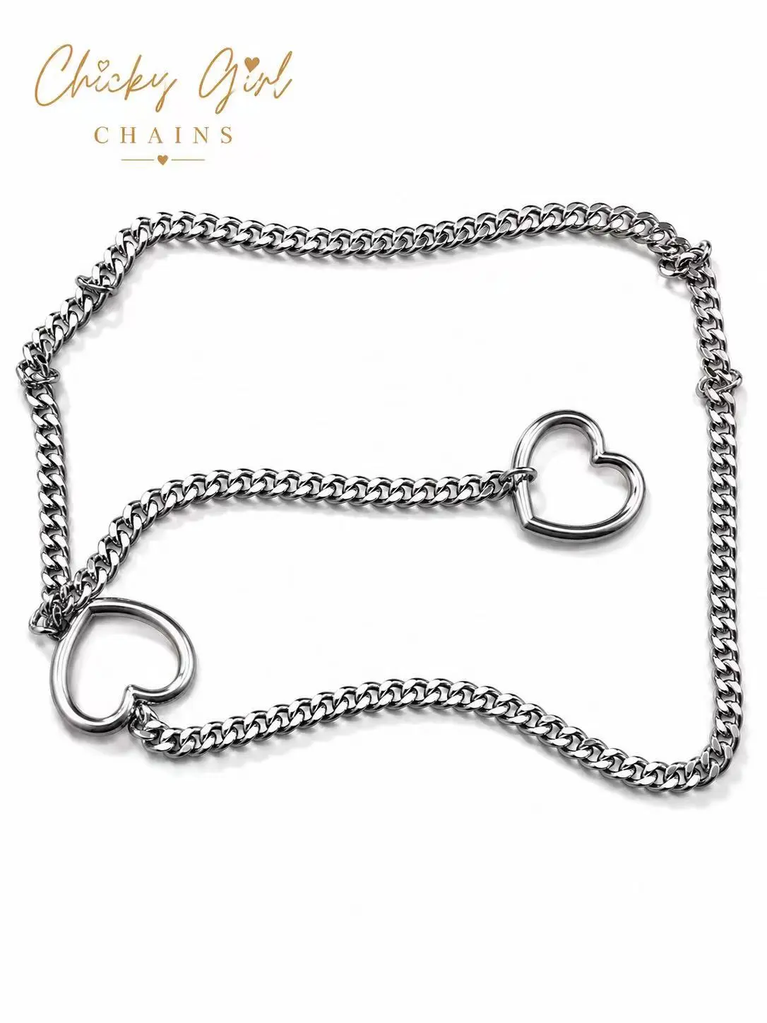 Sliver double hearts 60cm/23.6'' Trendy Punk Heart O-Ring Necklace for Women & Men, Adjustable Silver Slip Chain in 60cm Lengths, Stylish Unisex Everyday Accessory, Unique Jewelry Gift for Parties, Christmas, Birthdays, Anniversaries & Dates