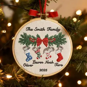 Personalized Otter's Family Christmas Embroidered Ornament, Sea Otter Embroidered Ornament, Custom Stocking Embroidery Hoop, Families 2025 F7J