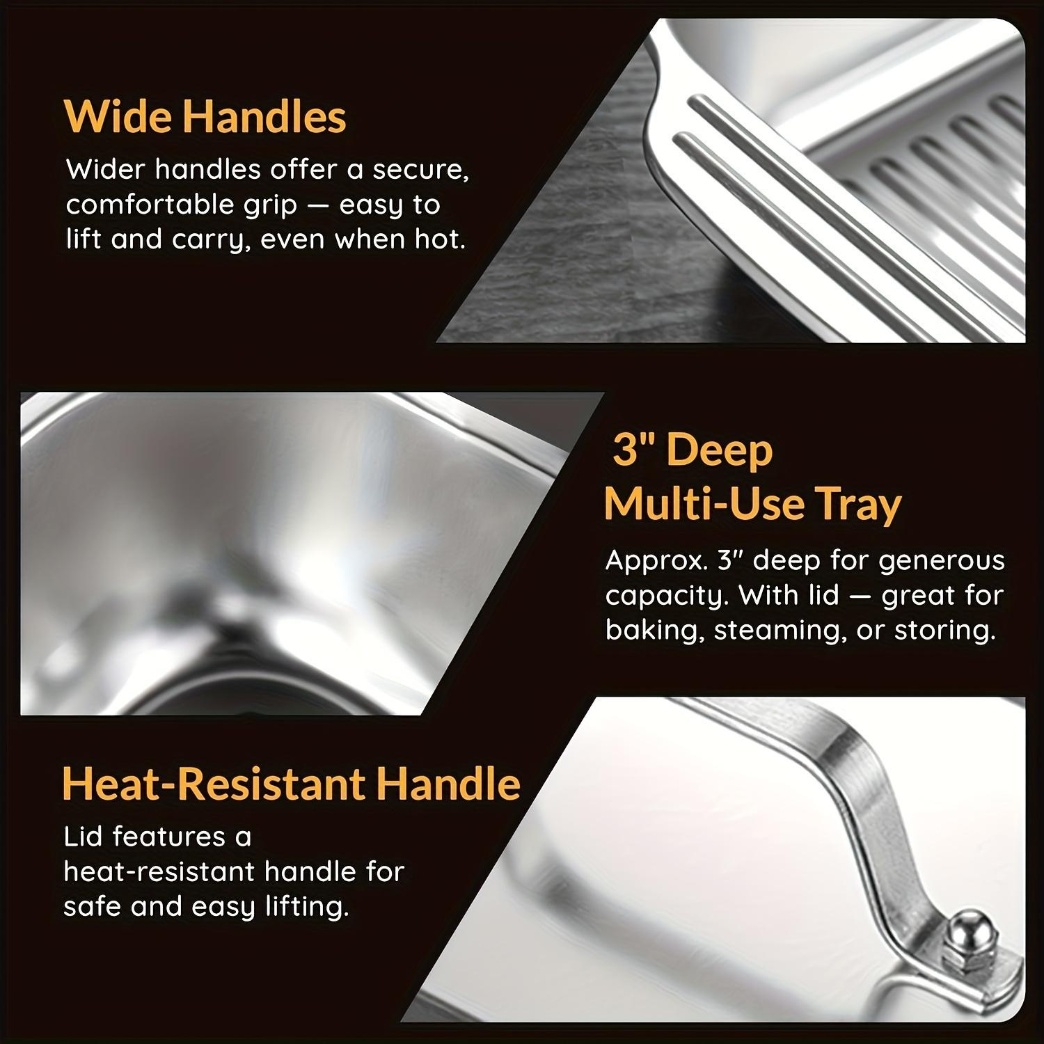 Stainless Steel Bakeware Set (2/4 Pcs), 16x10x3in Extra Large Anti-Stick Thick-Bottomed Deep Long Rectangular Baking Sheets with Lids, Oven-Safe for Desserts, Ideal for Buffet Serving, Mother's Day Gift