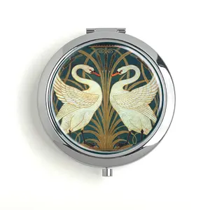Swan Rush and Iris Romantic Art Pill Box Travel Pill Box Vitamin Storage Box Metal Makeup Mirror with Unique Design