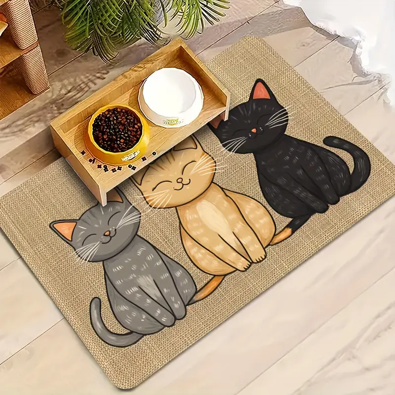 Non-Slip Cat Kitten Pattern Pet Feeding Mat, Cute Design, Leak-Proof Easy Clean Waterproof Surface, Durable, All Breeds