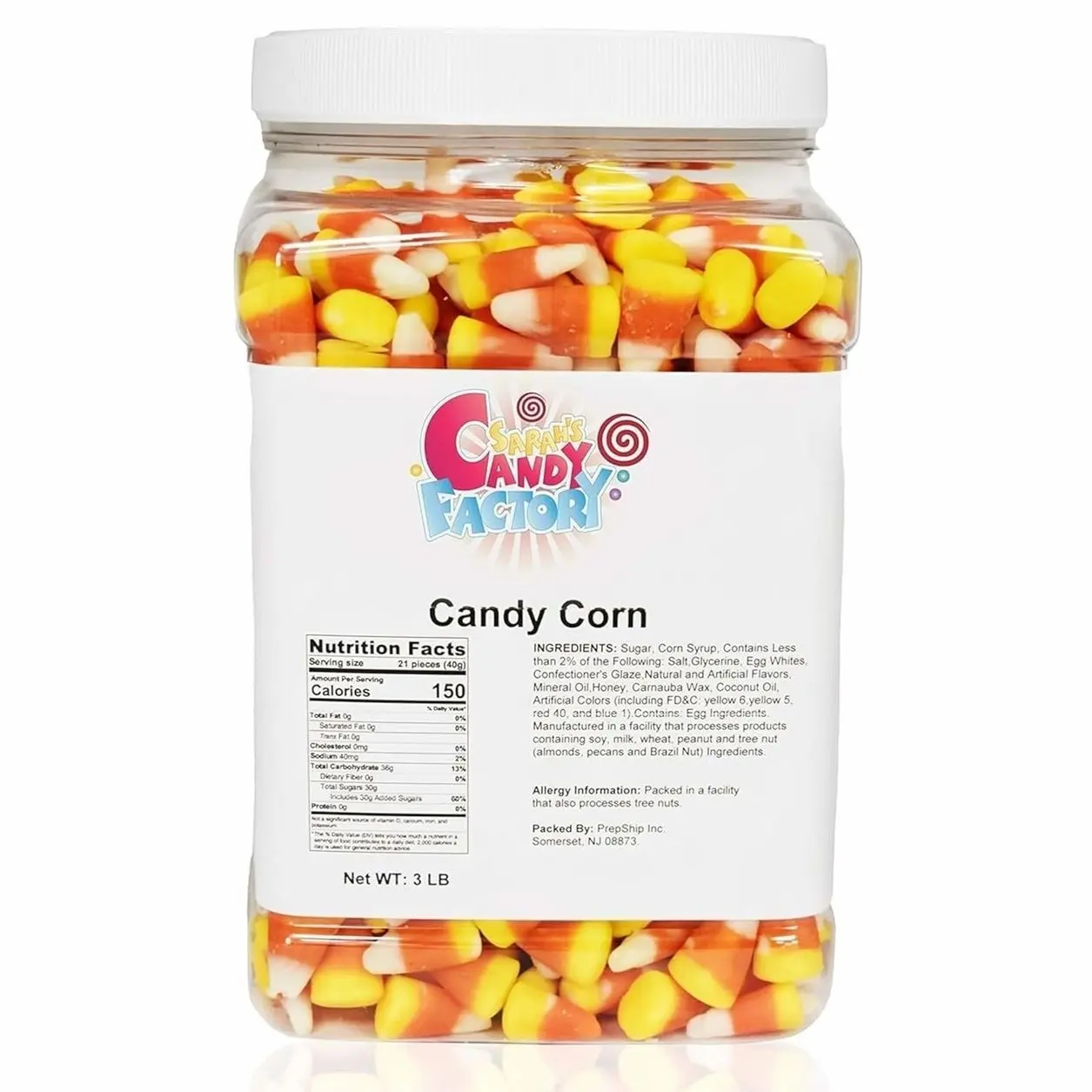 Sarahs Candy Factory Candy Corn in Jar, 3 Lbs