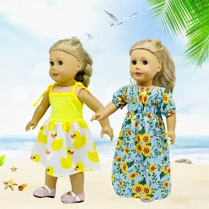 18 Inch Doll Clothes 2 Sets Doll Clothes Accessories Doll Clothes Outfit include Duck Pattern Dress and Floral Long Dress for 18-Inch Dolls, Perfect Gift for Girls' Christmas & Birthday Parties (doll Not Included)