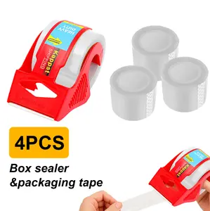 Packing Tape with Dispenser Clear Noiseless Packaging Tape for Shipping Moving Strong Sealing Adhesive Industrial Depot Tapes for Storage“ 1 Tape Dispenser + 3 Rolls of Clear Packing Tape”