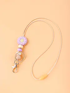 Elegant Daisy Silicone Beaded Lanyard, Adjustable Wood Bead Neck Lanyard with Clip, Cute Anti-Lost ID Badge Holder Key Lanyard for Keys/badge/ID Card