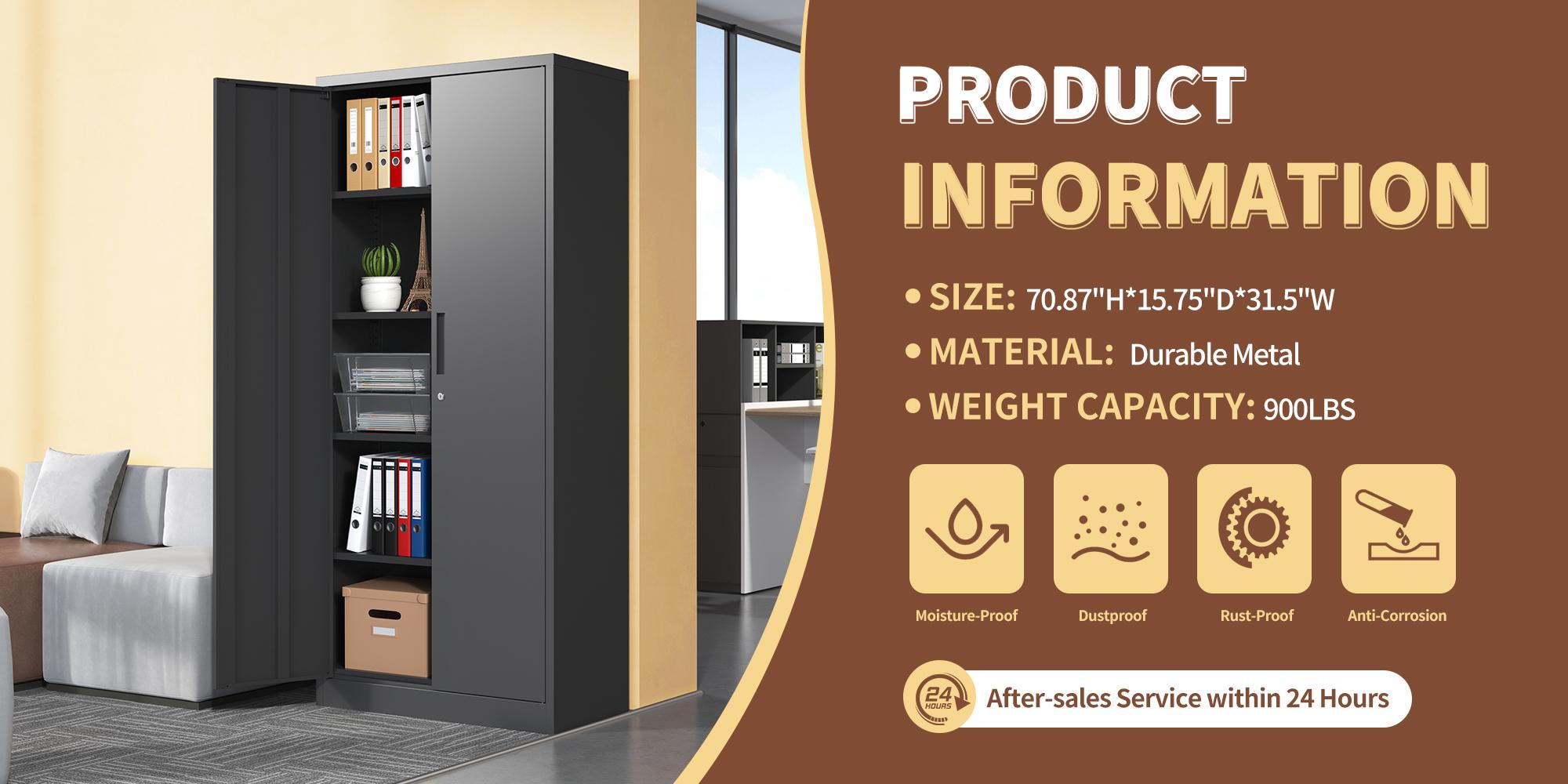 72" Tall Heavy-Duty Steel Multifunctional Storage Cabinet, Lockable with Lockable Box, 4 Adjustable 150 lbs Per Shelf Shelves, Commercial Office Storage Furniture for Garage, Workshop (Rectangular)