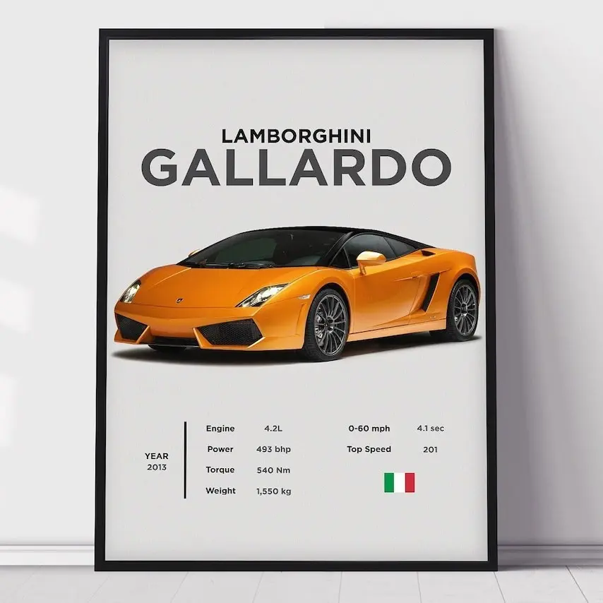 Car Lamborghini Gallardo Poster Print, Boys Room Decor, Home Office Art, Room Decor