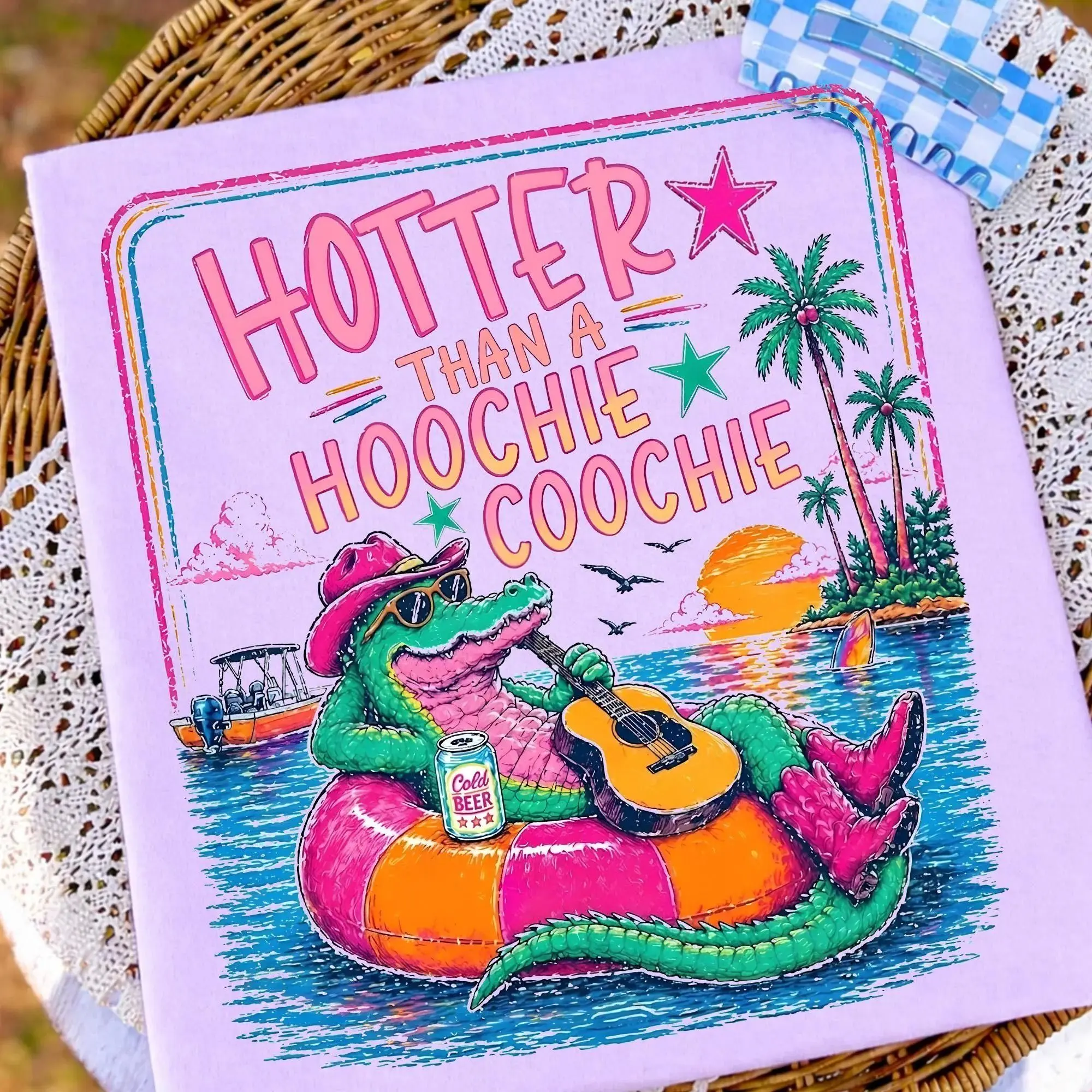 Hotter Than A Hoochie Coochie Gator Shirt, Funny Alligator Tee, 90s Country Music Lover Shirt, Trendy Summer Vacation Graphic Tee, Meme Boutique T-Shirt
