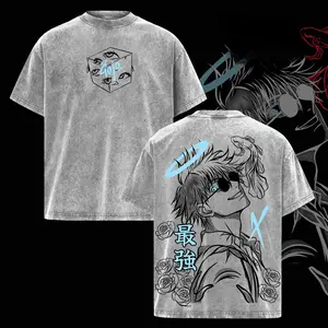 Gojo Satoru Vintage Washed Oversized T-Shirt – Jujutsu Kaisen Anime Graphic Tee, Soft Cotton Casual Streetwear Apparel, Unisex Top, Gift for JJK Fans, Anime Aesthetic Outfit