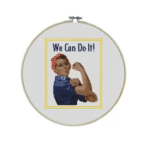 Rosie the Riveter Premium Cross Stitch Kit - EVERYTHING INCLUDED | Patriotic | International Women's Day | Feminist | Female Empowerment | WWII