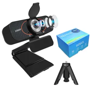 1080P / 2K HD Webcam with Microphone Wide Angle Lens Auto Light Correction Plug & Play USB Web Cam with Tripod Stand for Laptop Desktop Computer PC Mac Zoom Video Calls