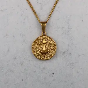 Gold Trident Coin Pendant Chain Necklace Gold Trident Coin Pendant Chain Necklace