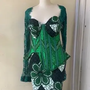 Viral African Corset Set Luxury Ankara Fit Set Snatched Waist Corset Skirt Set